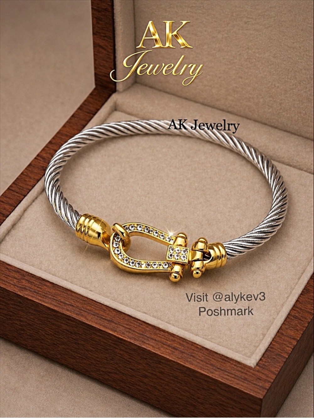 💎LUXURY BRACELET Cable Cuff Stainless Steel Twisted Rope Wire Horseshoe Clasp
